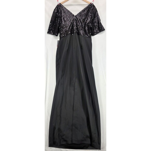 Adrianna Papell Formal Gown Maxi Dress Black Satin Sequin Long NWT Glam 16W - Picture 4 of 16
